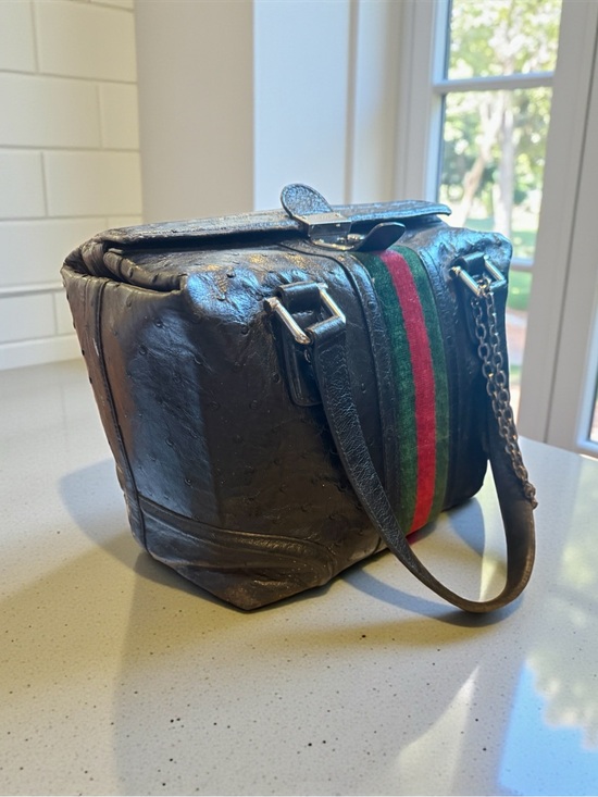 Gucci Handbags - Rare Gucci Archival Ostrich Leather Web Stripe Satchel Bag Vintage Collector